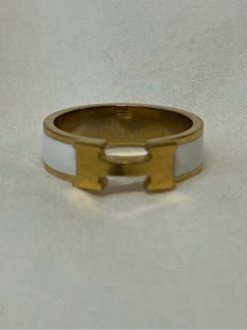 Altar'd State Gold and White Enamel H-Accent Ring